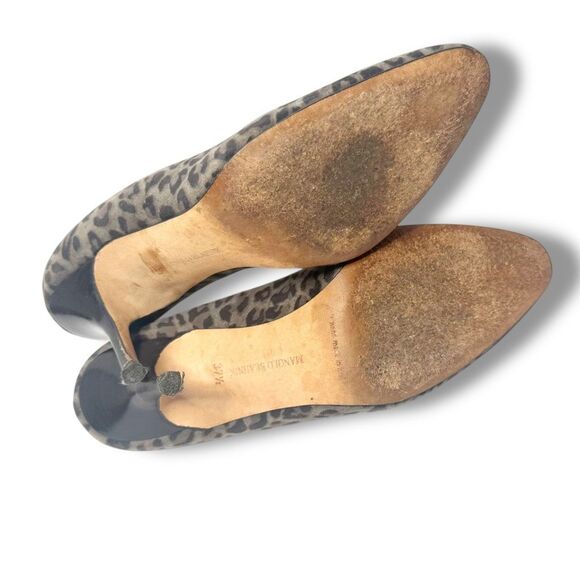 Manolo Blahnik Gray Suede Cheetah Animal Print Pumps Women’s Size 37.5 (US 7) - Picture 7 of 10